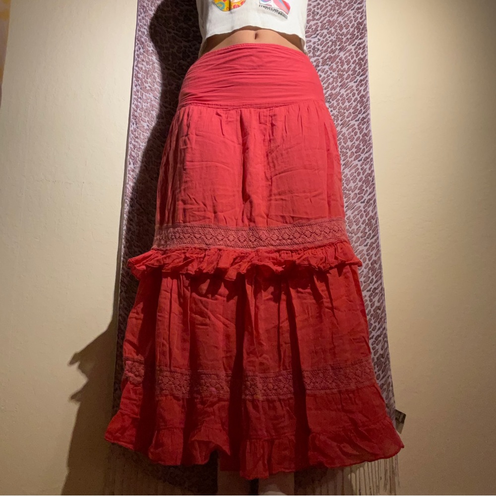 Pink ruffle maxi skirt